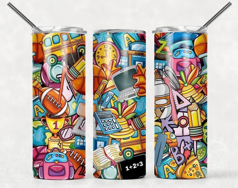 School Mash - 20oz or 30oz Skinny Tumblers w/ Lid and Metal Straw