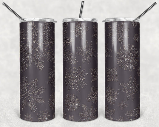 Grey And Silver Sparkles Snowflakes - 20oz or 30oz Skinny Tumblers w/ Lid and Metal Straw