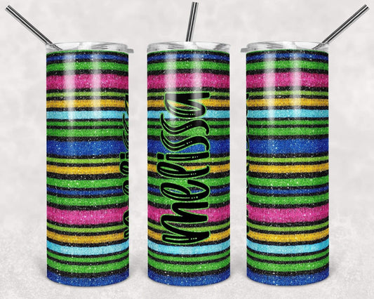 Color Stripes Name- 20oz or 30oz Skinny Tumblers w/ Lid and Metal Straw