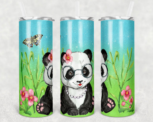 Panda Animal-20 oz or 30oz Skinny Tumblers w/ Lid and Metal Straw