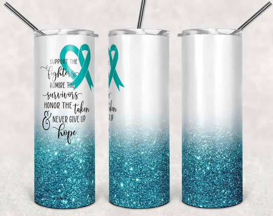 Blue Glitter Fighter - 20 oz or 30oz Skinny Tumblers w/ Lid and Metal Straw