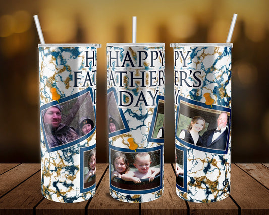 Blue & Gold Marble Picture - 20 oz or 30oz Skinny Tumblers w/ Lid and Metal Straw