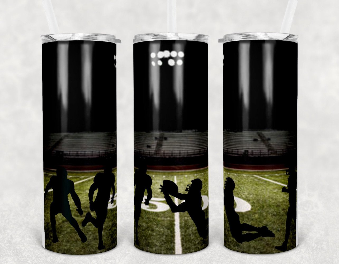 Falling Football Shadow- 20oz or 30oz Skinny Tumblers w/ Lid and Metal Straw