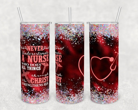 Red Nurse- 20oz or 30oz Skinny Tumblers w/ Lid and Metal Straw