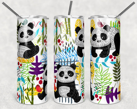 Panda Animal-20 oz or 30oz Skinny Tumblers w/ Lid and Metal Straw