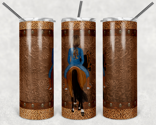 Leather Horse Walking Away - 20 oz or 30oz Skinny Tumblers w/ Lid and Metal Straw
