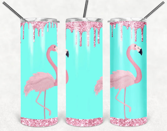 Pink Flamingo Animal -20 oz or 30oz Skinny Tumblers w/ Lid and Metal Straw