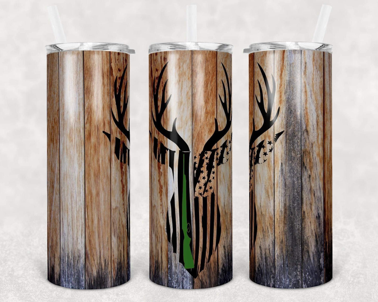 Wooden Deer Head - 20oz or 30oz Skinny Tumblers w/ Lid and Metal Straw