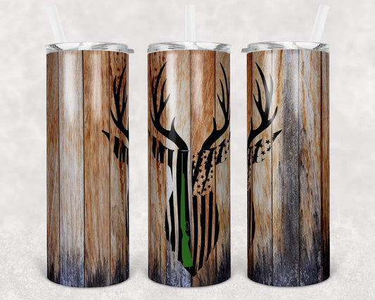 Wooden Deer Head - 20oz or 30oz Skinny Tumblers w/ Lid and Metal Straw