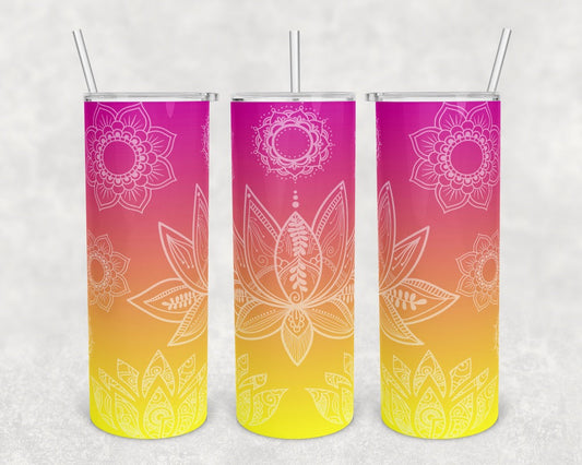 Pink & Yellow Lotus Flower- 20 oz or 30oz Skinny Tumblers w/ Lid and Metal Straw