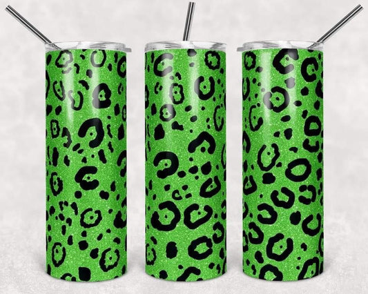 Green Leopard Print - 20oz or 30oz Skinny Tumblers w/ Lid and Metal Straw