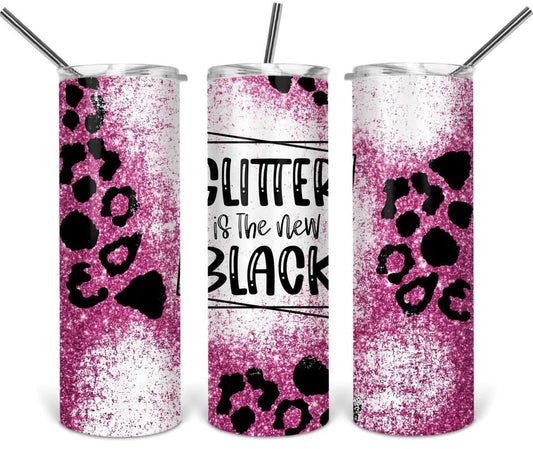 Pink Glitter is the Black- 20oz or 30oz Skinny Tumblers w/ Lid and Metal Straw