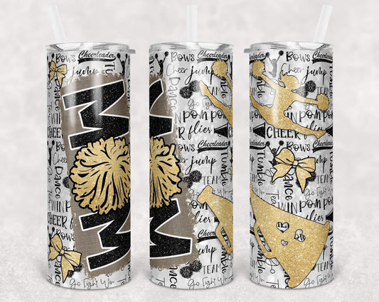 Gold Cheer Mom - 20oz or 30oz Skinny Tumblers w/ Lid and Metal Straw