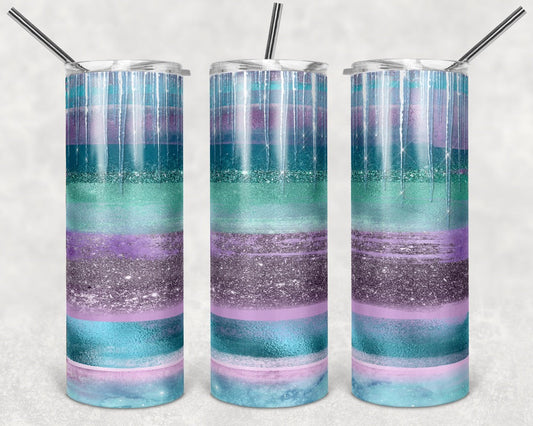 Green, Purple and Blue Christmas - 20oz or 30oz Skinny Tumblers w/ Lid and Metal Straw