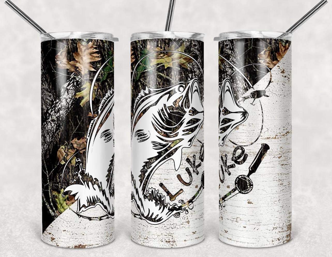 White & Camo Custom- 20 oz or 30oz Skinny Tumblers w/ Lid and Metal Straw