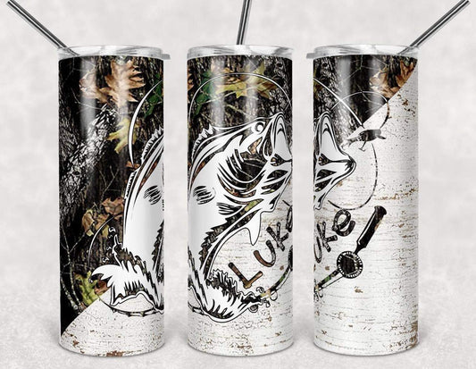 White & Camo Custom- 20 oz or 30oz Skinny Tumblers w/ Lid and Metal Straw