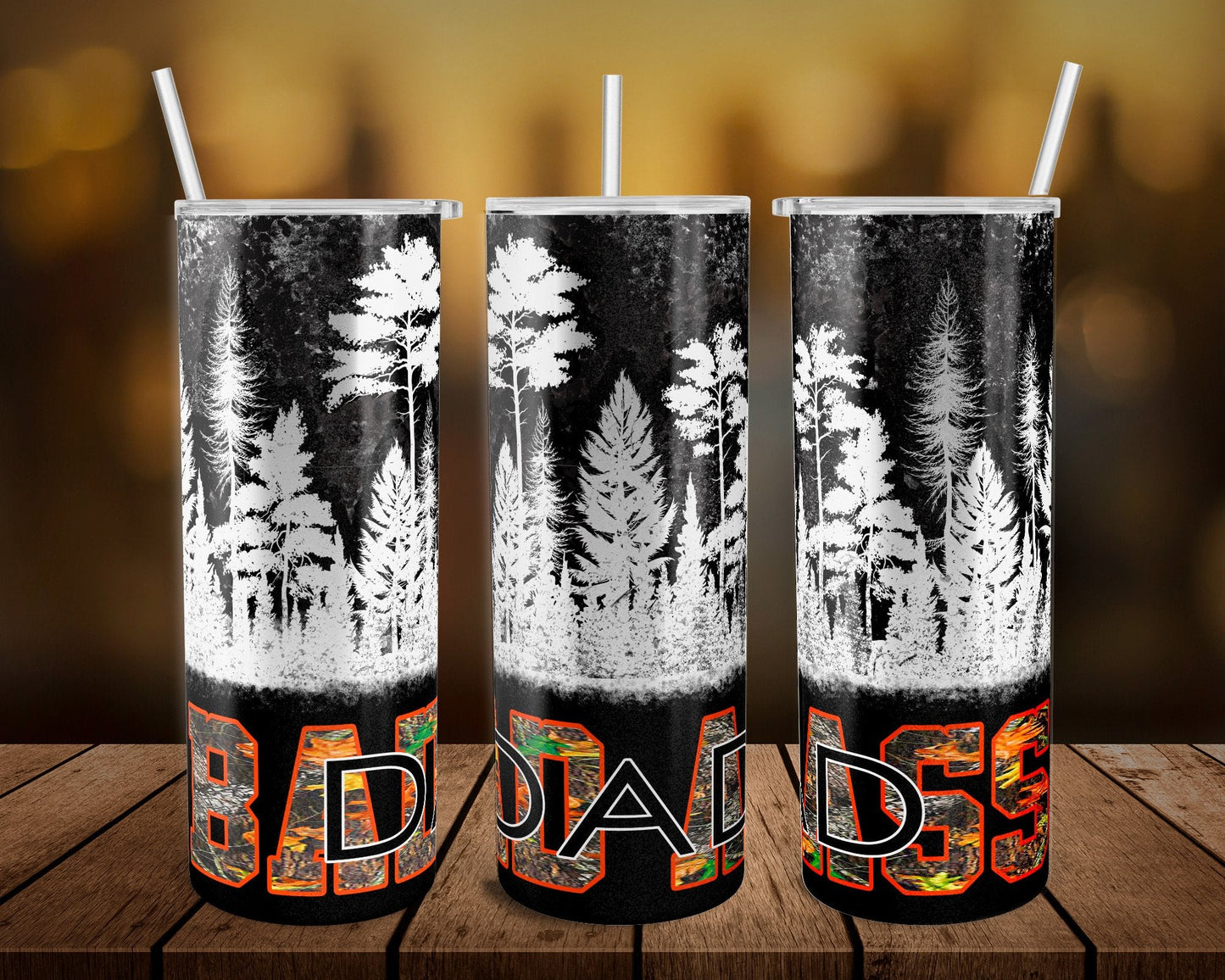 White Tree Forest Dad- 20 oz or 30oz Skinny Tumblers w/ Lid and Metal Straw