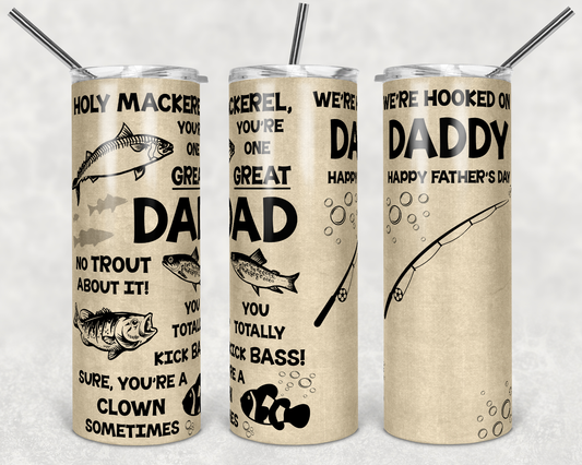 Fishing Father’s day - 20oz or 30oz Skinny Tumblers w/ Lid and Metal Straw