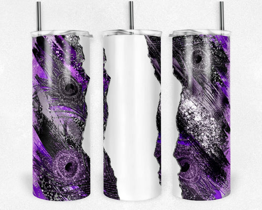 Purple & Silver Stripes   - 20oz or 30oz Skinny Tumblers w/ Lid and Metal Straw