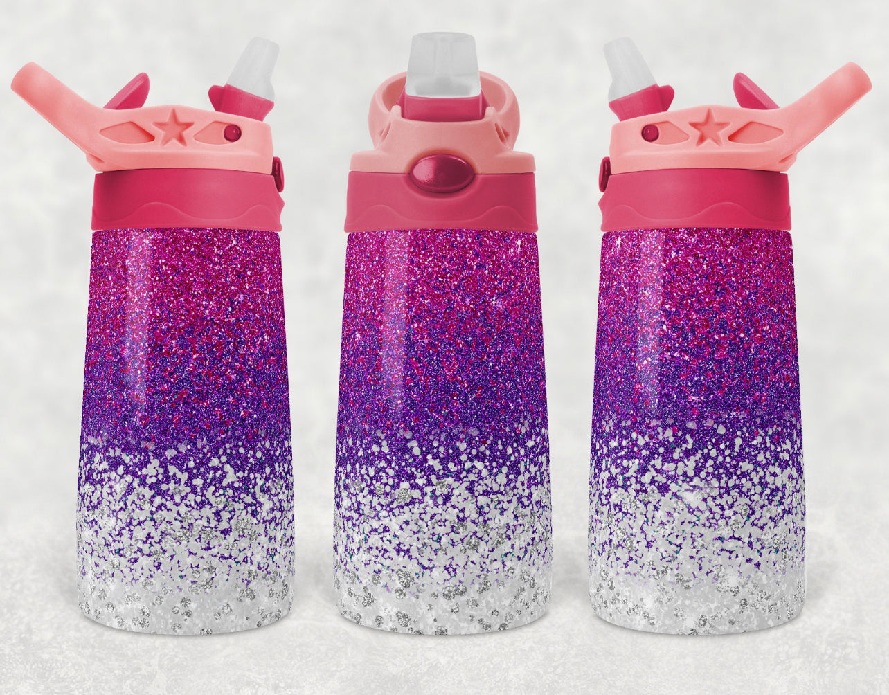 Pink Purple Silver Glitter Ombré - 12oz Kids Flip Cup water Bottle Tumbler