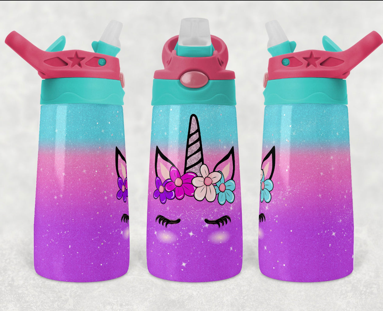 Teal and Purple Unicorn Ombré - 12oz Kids Flip Cup water Bottle Tumbler