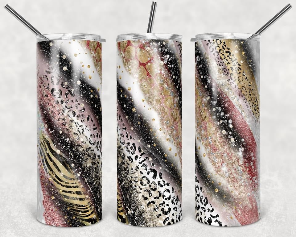 Pink Cheetah Sparkle - 20oz or 30oz Skinny Tumblers w/ Lid and Metal Straw