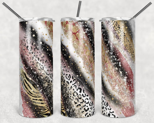 Pink Cheetah Sparkle - 20oz or 30oz Skinny Tumblers w/ Lid and Metal Straw