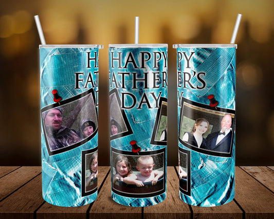 Teal Duct TapeFather’s day Picture - 20 oz or 30oz Skinny Tumblers w/ Lid and Metal Straw