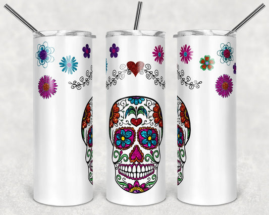 Sugar Skull -  20oz or 30oz Skinny Tumblers w/ Lid and Metal Straw
