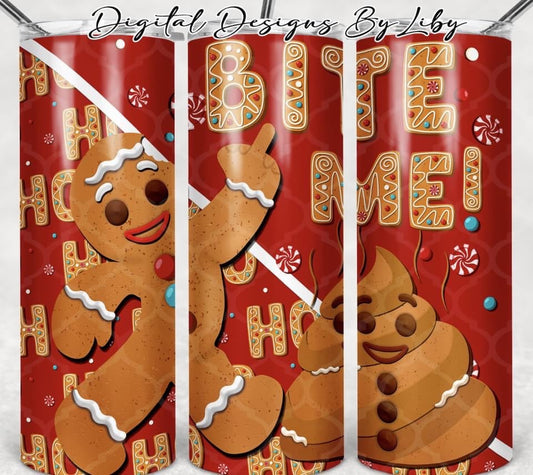 Gingerbread Man Bite Me - 20oz or 30oz Skinny Tumblers w/ Lid and Metal Straw