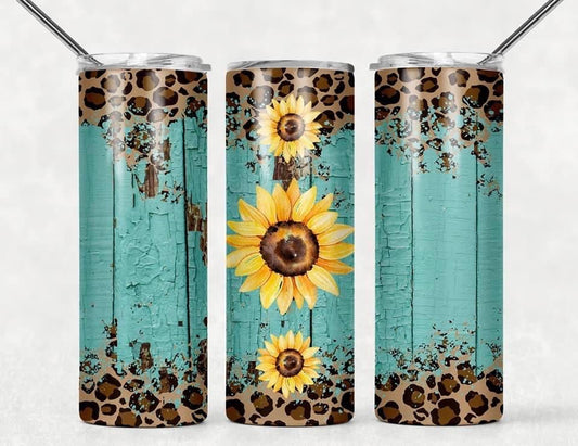 Sunflower Cheetah- 20oz or 30oz Skinny Tumblers w/ Lid and Metal Straw