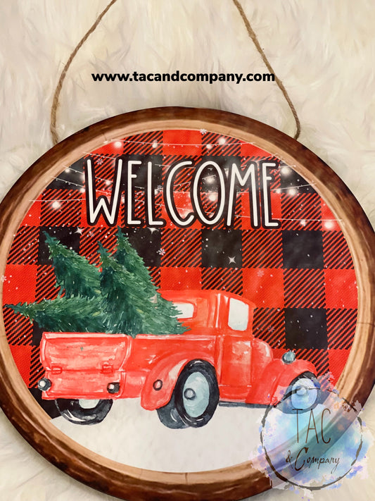 12” Door Hanger - Welcome Red Truck