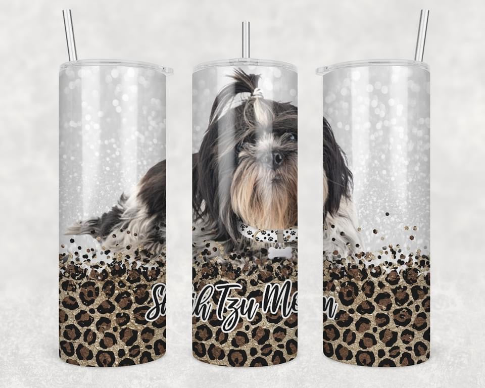 Shitzu Mom- 20 oz or 30oz Skinny Tumblers w/ Lid and Metal Straw
