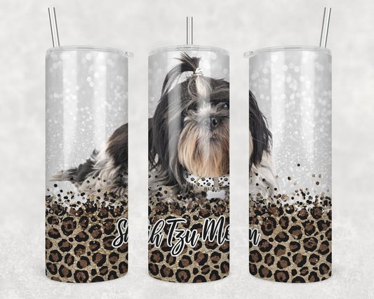 Shitzu Mom- 20 oz or 30oz Skinny Tumblers w/ Lid and Metal Straw