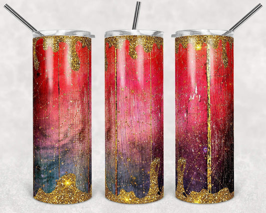 Red & Black Gold Dripping Up- 20oz or 30oz Skinny Tumblers w/ Lid and Metal Straw