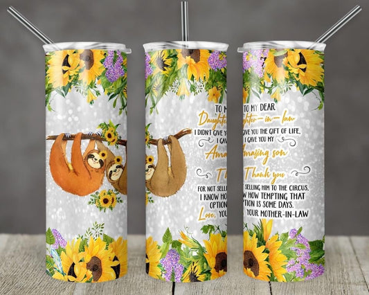 Sloth - 20oz or 30oz Skinny Tumblers w/ Lid and Metal Straw