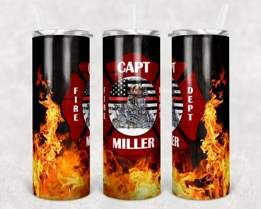 Fireman, Firefighter - 20 oz or 30oz Skinny Tumblers w/ Lid and Metal Straw