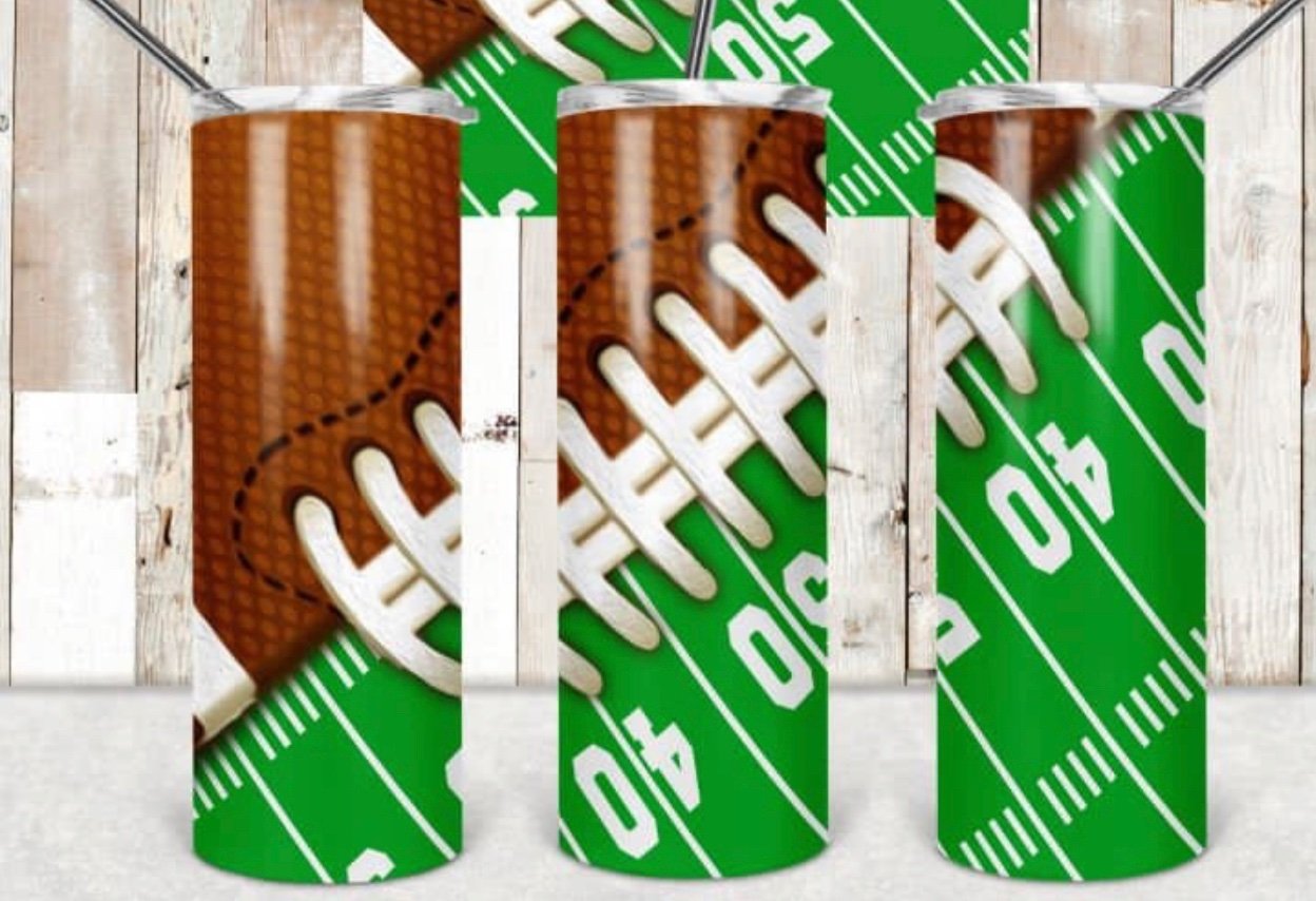 Half Football Half Field - 20oz or 30oz Skinny Tumblers w/ Lid and Metal Straw