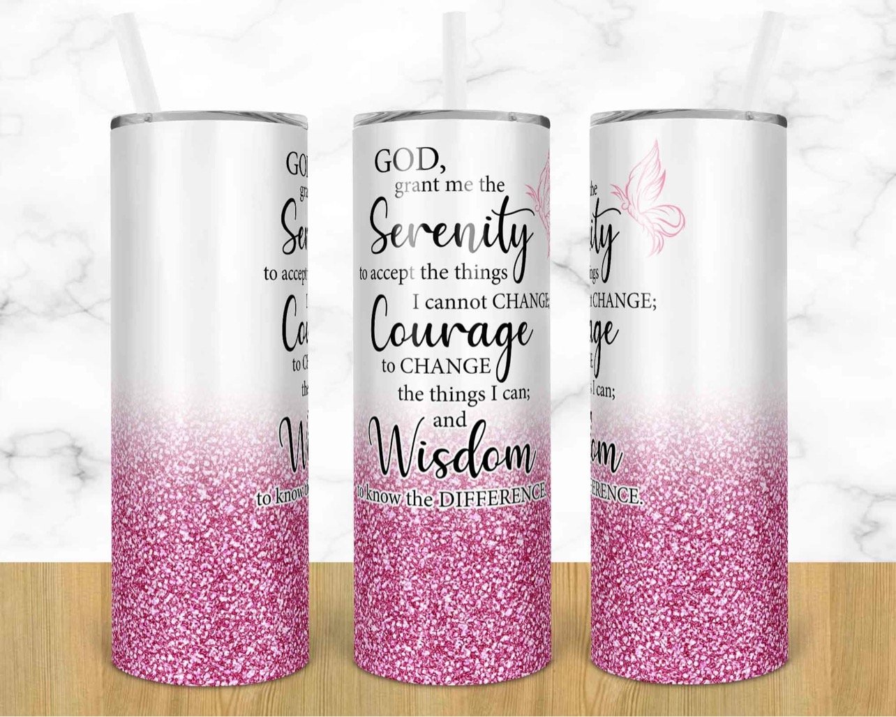 Serenity prayer -  20oz or 30oz Skinny Tumblers w/ Lid and Metal Straw