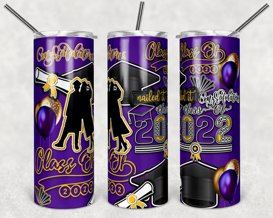 Grad, Graduation , Senior 2022 - 20oz or 30oz Skinny Tumblers w/ Lid and Metal Straw