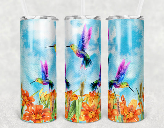 Humming Bird , Animal ,Lilies Flowers - 20oz or 30oz Skinny Tumblers w/ Lid and Metal Straw