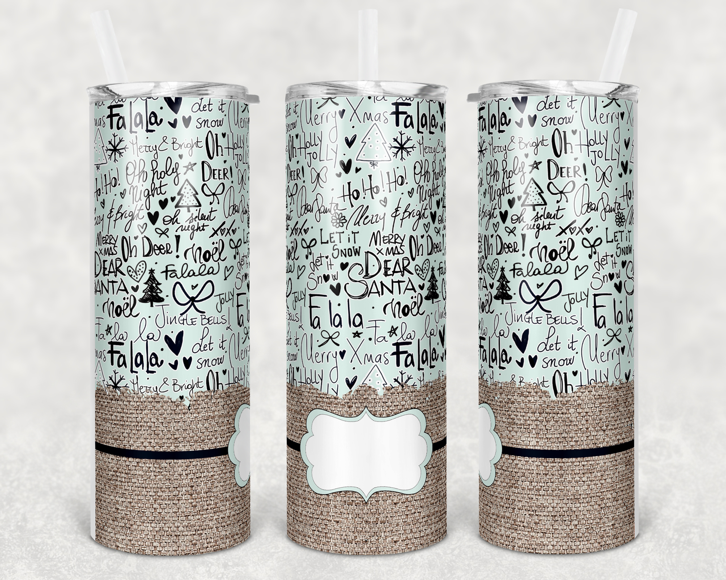 Custom Name w/ Xmas Sayings- 20 oz or 30oz Skinny Tumblers w/ Lid and Metal Straw