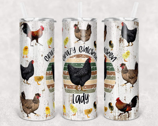 Crazy chicken Lady - 20oz or 30oz Skinny Tumblers w/ Lid and Metal Straw