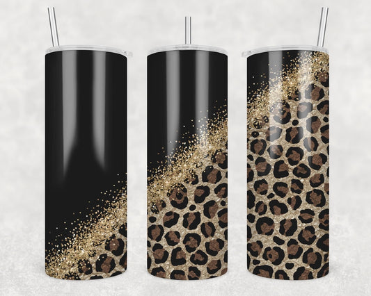 Black gold Cheetah- 20 oz or 30oz Skinny Tumblers w/ Lid and Metal Straw