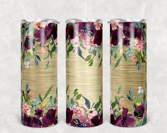 Wooden Purple Floral - 20oz or 30oz Skinny Tumblers w/ Lid and Metal Straw