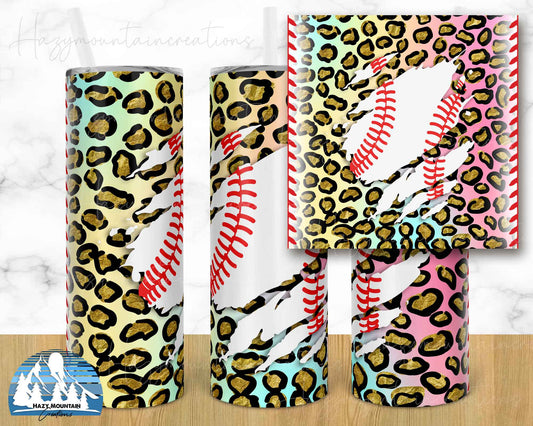Baseball Cheetah - 20 oz or 30oz Skinny Tumblers w/ Lid and Metal Straw