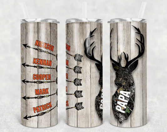 Buck Head with Arrow Names - 20 oz Skinny Tumblers w/ Lid and Metal Straw