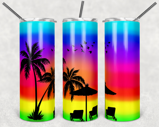 Sunset Beach Scene - 20 oz or 30oz Skinny Tumblers w/ Lid and Metal Straw