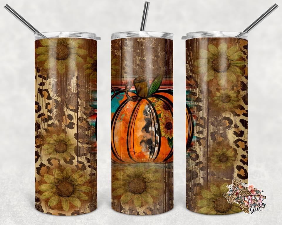 Fall Pumpkin- 20 oz or 30oz Skinny Tumblers w/ Lid and Metal Straw