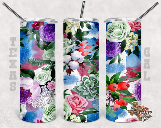 All Colors floral -  20oz or 30oz Skinny Tumblers w/ Lid and Metal Straw